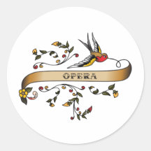 Trago y voluta con ópera etiquetas  