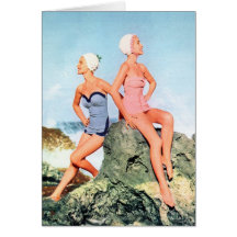 ¡Trajes de baño de las mujeres del vintage y casqu Tarjetas