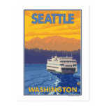 Transbordador y montañas - Seattle, Washington Tarjetas Postales