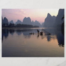 Travesía de la mañana en el río Li, Guilin, China Tarjetas Informativas