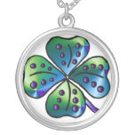 Trébol de la hoja del verde azul cuatro collares personalizados