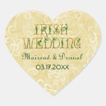 Tréboles y boda irlandés del oro calcomanía corazón personalizadas
