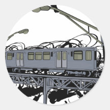 Tren ilustrado y cuervos del EL Etiquetas Redondas