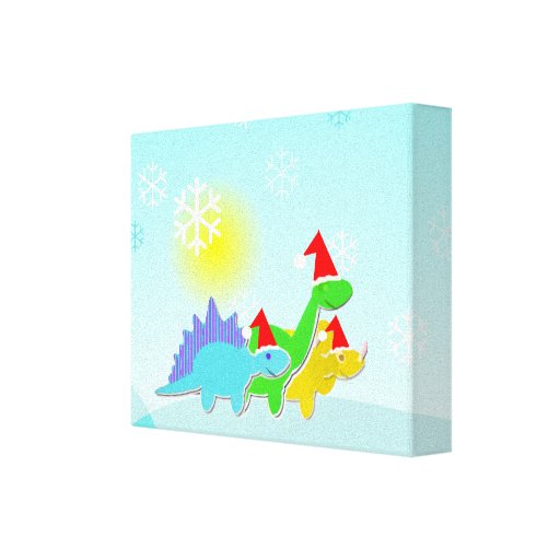 Tres dinosaurios lindos del navidad envolvieron la lona estirada galerias