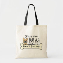 Tres dogos franceses bolsa lienzo