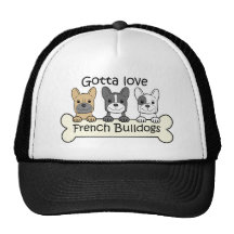 Tres dogos franceses gorras de camionero
