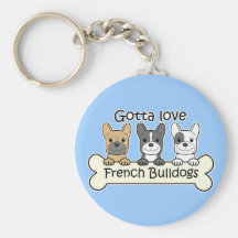Tres dogos franceses llaveros personalizados