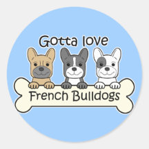 Tres dogos franceses pegatina redonda