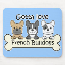 Tres dogos franceses tapetes de ratones