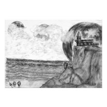 Tres lunas al día en la playa, dibujo de lápiz fotografía  