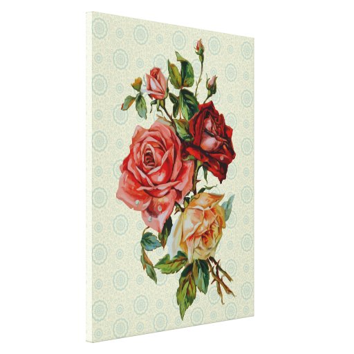 Tres rosas en lona verde en colores pastel del mod lienzo envuelto para galerias