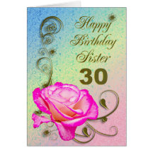 Trigésima tarjeta de cumpleaños color de rosa eleg