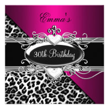 trigésimo Leopardo blanco negro rosado de plata de Invitaciones Personalizada