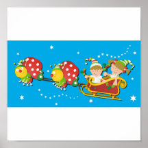 Trineo de la mariposa del navidad posters