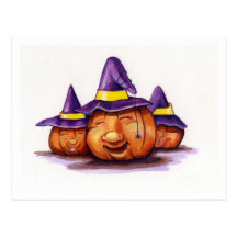 Trío feliz de la calabaza postales