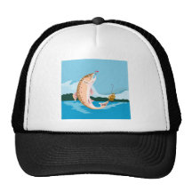 Trucha de cogida de la pesca del pescador de la mo gorros  