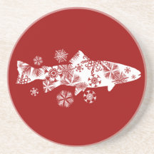 Trucha roja y blanca festiva de la nieve posavasos personalizados