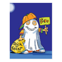 Truco-o-Tratando el fantasma - postal de Halloween