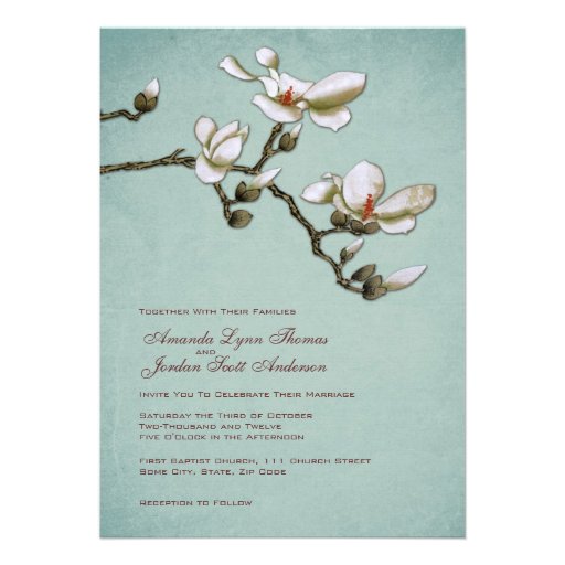 Trullo e invitación blanca del boda de la magnolia