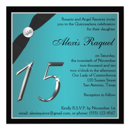 Trullo e invitación negra de Quinceanera
