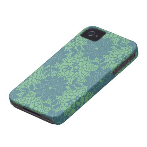 trullo y damasco floral azul del enrejado Case-Mate iPhone 4 carcasa