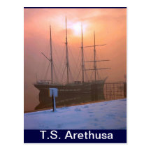 TS Arethusa, puesta del sol y nieve Tarjeta Postal