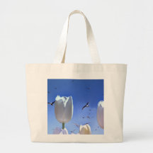 Tulipán blanco con los pájaros, en una bolsa de as