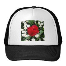 Tulipán rojo atractivo gorros bordados