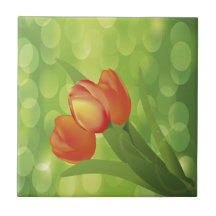 Tulipanes anaranjados azulejo cerámica