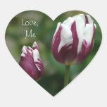 Tulipanes púrpuras calcomanía corazón personalizadas