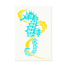 Turquesa, amarillo y alga marina del Seahorse Impresión En Lienzo Estirada