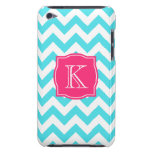 Turquesa del zigzag y monograma de encargo rosado iPod Case-Mate fundas