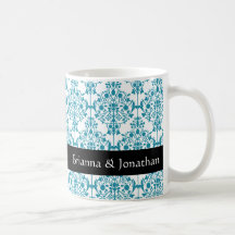 TURQUESA elegante y taza BLANCA del damasco del bo