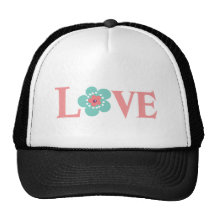 Turquesa y amor rosado de la flor gorros bordados