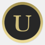 U:: Oro elegante del monograma U y pegatina negro
