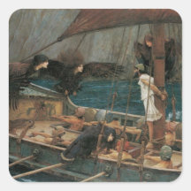 Ulises y las sirenas por el Waterhouse de JW, Vict Calcomanías Cuadradass Personalizadas