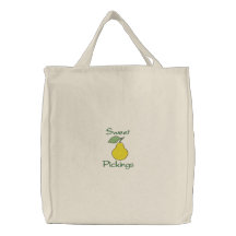 Ultramarinos amarillo de la fruta de la pera de la bolsas de mano bordadas