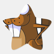 Un carácter lindo del castor del dibujo animado qu calcomanías forma de estrella personalizadas