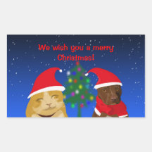 Un gato y un perro, saludo de Navidad con un árbol Pegatina