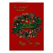 Una guirnalda festiva del navidad para su madrina felicitacion 