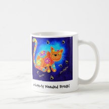 ¡Una rotura lindo necesaria! - Gato azul feliz Taza De Café
