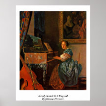 Una señora Seated At A Virginal de Juan Vermeer Poster