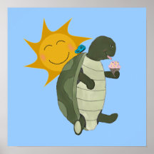 Una tortuga que come la impresión del poster del h