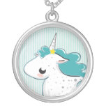 Unicornio azul del dibujo animado con el collar de collares