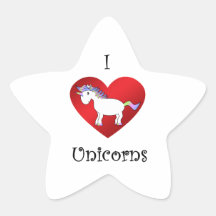 Unicornio del corazón I en el verde rosado púrpura Calcomanía Forma De Estrella Personalizada