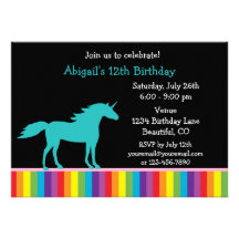 Unicornio e invitación del cumpleaños del arco iri