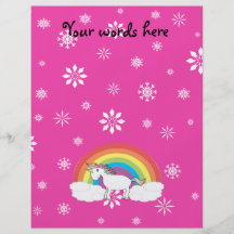 Unicornio en los copos de nieve rosados de las nub tarjeta publicitaria