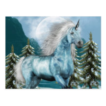 Unicornio en postal del claro de luna