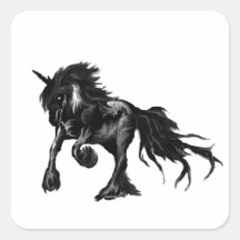 Unicornio negro calcomania cuadrada personalizada