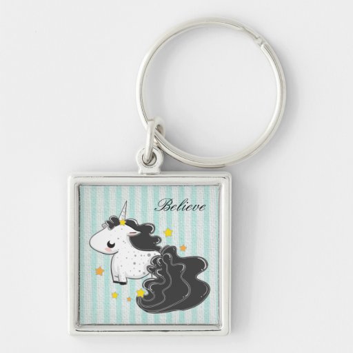 Unicornio negro del dibujo animado con llavero de 